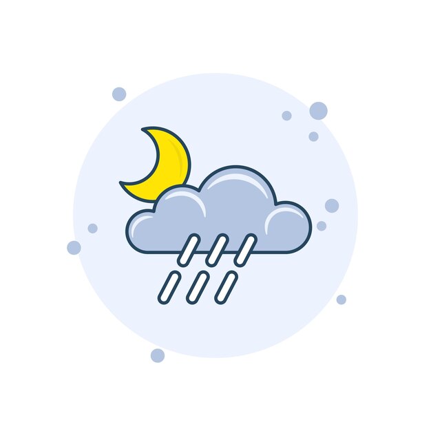 Vecteur nuage de dessin animé avec illustration vectorielle de l'icône du croissant icon du nuage de pluie sur fond de bulles concept du signe de lune