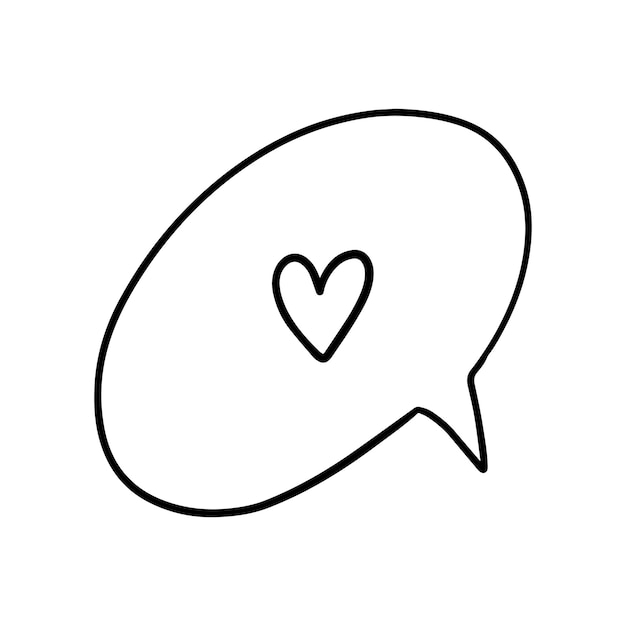 Nuage de dialogue avec le coeur à l'intérieur du livre de coloriage de dessin animé linéaire de doodle de symbole d'amour