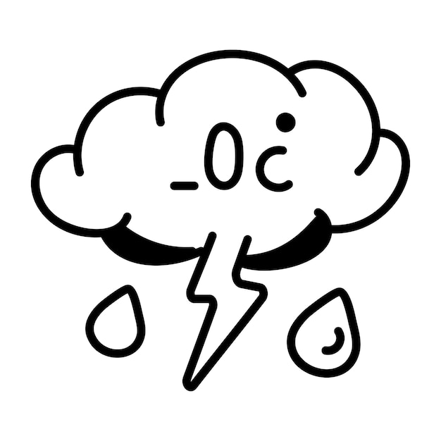 Un nuage avec un éclair et une goutte de pluie.