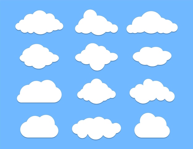 Nuage de formes graphiques Élément de conception de données Ensemble de bulles nuageuses vectorielles isolé sur fond bleu
