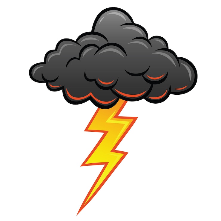 Vecteur nuage gris foncé orage tonnerre éclair dessin animé illustration vecteur