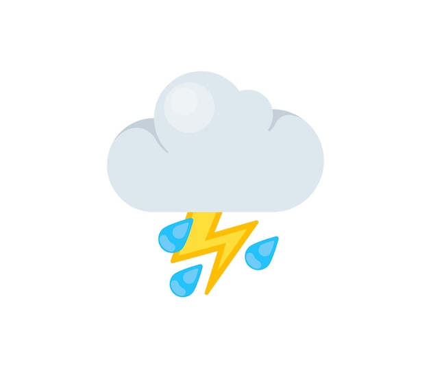 Nuage avec icône isolée de vecteur de foudre et de pluie. Illustration d'émoticônes. Nuage avec éclair