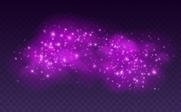 Vecteur nuage magique avec des étincelles poussière d'étoiles de fée violette avec des étincelles brouillard brillant pour un sort de sorcière poussière cosmique