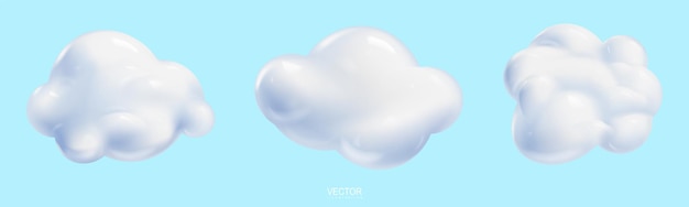 Vecteur nuage en plastique ensemble nuages blancs réalistes extérieur 3d objets de rendu réalistes illustration vectorielle