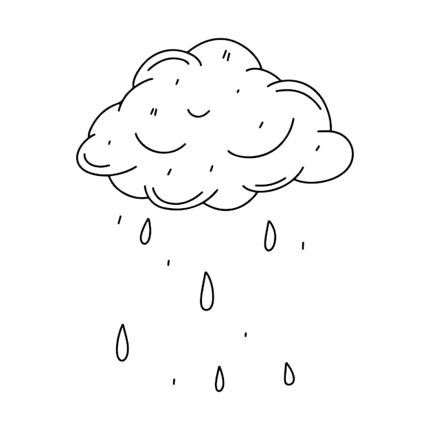 Vecteur nuage avec pluie dans le style doodle dessiné à la main icône de nuage de pluie illustration vectorielle isolée sur blanc