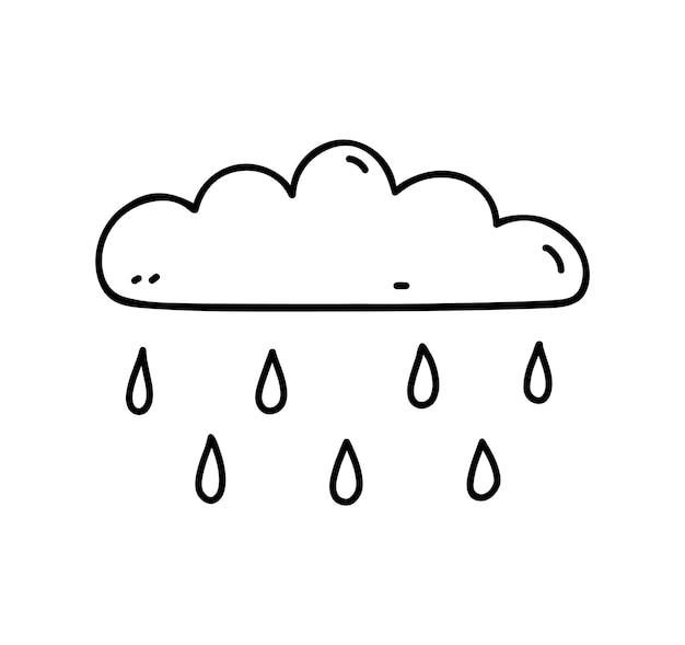 Nuage De Pluie Isolé Sur Fond Blanc élément Météorologique Illustration Dessinée à La Main Dans Le Style De Doodle