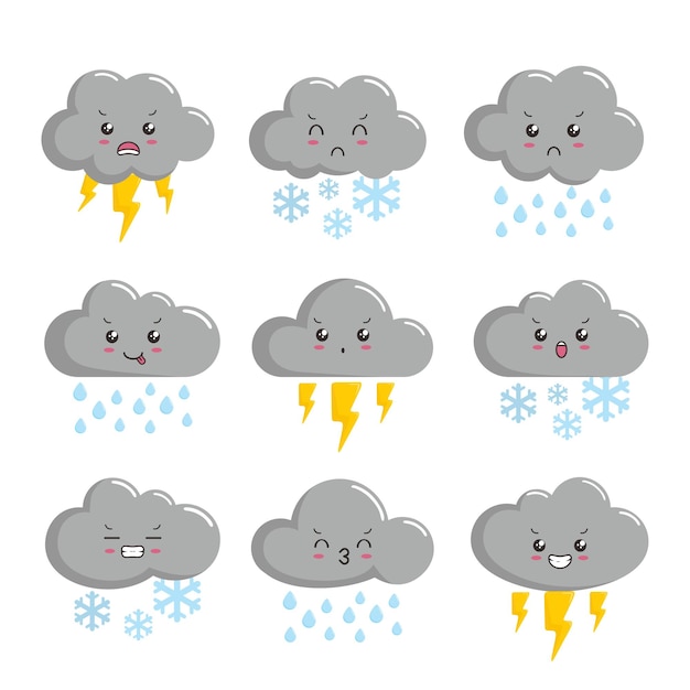 Nuage Pluie Tempête Kawaii Orage Dessin Animé