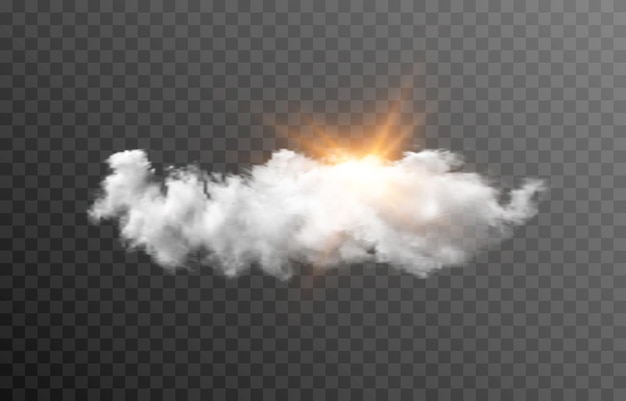 Nuage de vecteur avec le soleil Aube lever du soleil rayons lumineux du soleil Nuage fumée brouillard PNG