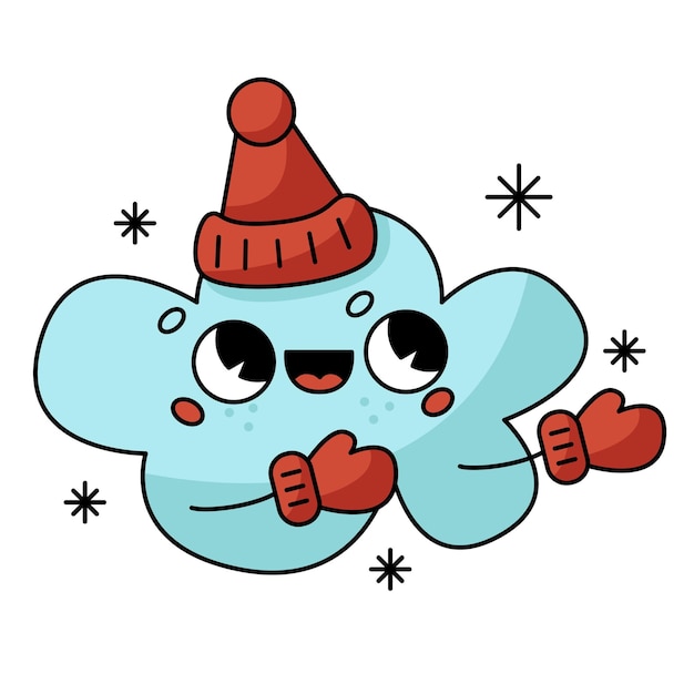 Vecteur le nuage vectoriel mignon avec la neige météo hivernale clipart bébé élément kawaii