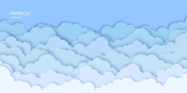 Nuages 3d Sur Fond De Ciel Bleu Dans Un Style Papier Découpé