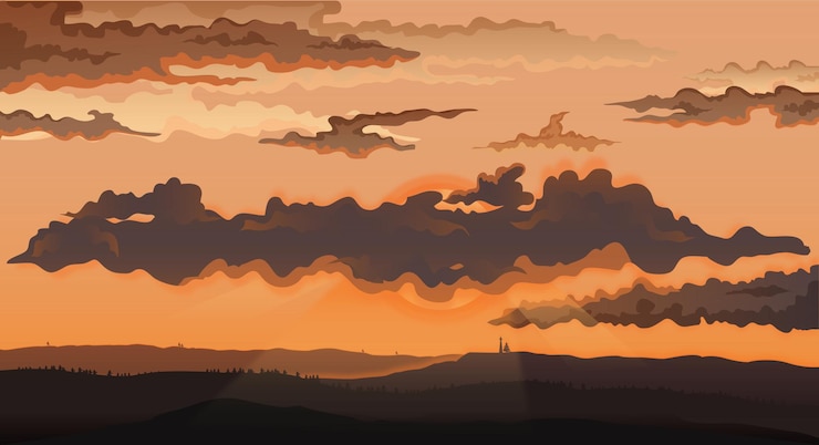 Vecteur des nuages au coucher du soleil