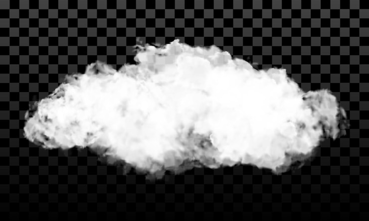 Vecteur nuages blancs réalistes fumant sur le vecteur de fond à carreaux sombres