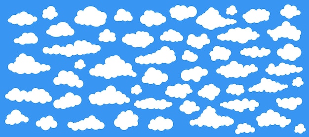 Nuages dans le ciel Ensemble de nuages blancs abstraits isolé sur fond bleu Illustration vectorielle