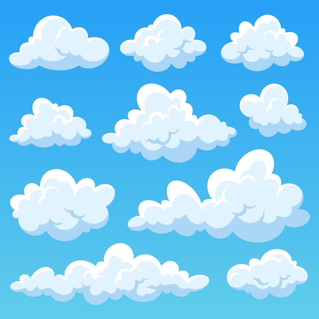 Nuages de dessin animé dans la collection de vecteurs de ciel bleu