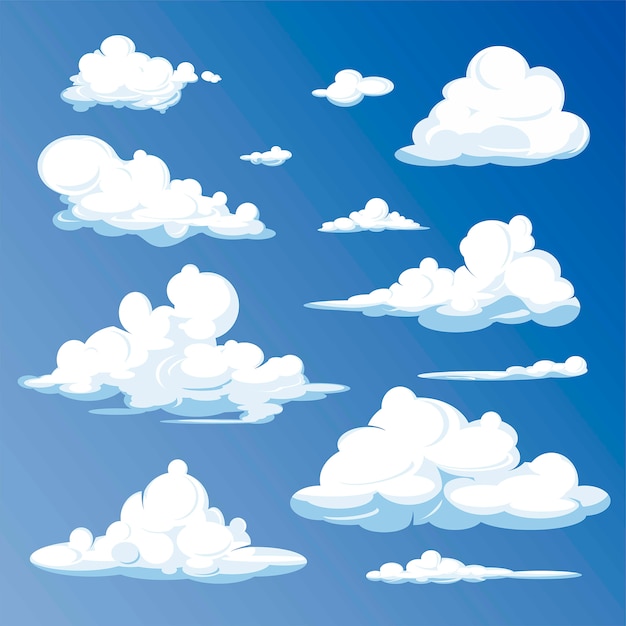 Nuages De Dessin Animé Isolés Sur Ciel Bleu.