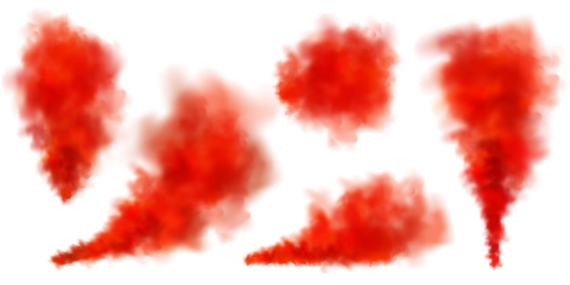 Vecteur des nuages de fumée de couleurs rouges isolés sur un fond blanc effet de brume réaliste vapeur de brouillard dans l'air