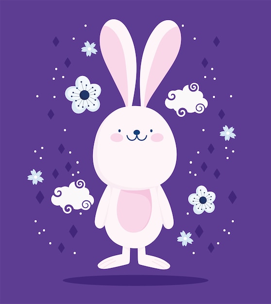 Nuages De Lapin Rose Mignon Dflowers Dessin Animé Décoration Vector Design Et Illustration