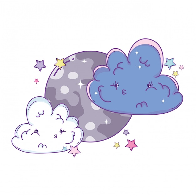 Nuages Et Lune Dessins Animés Mignons