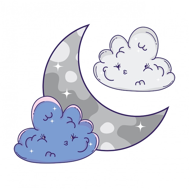 Nuages Et Lune Dessins Animés Mignons