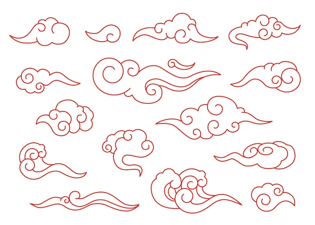 Les nuages traditionnels chinois, les éléments du ciel japonais, les nuages de style oriental asiatique, les fêtes chinoises.