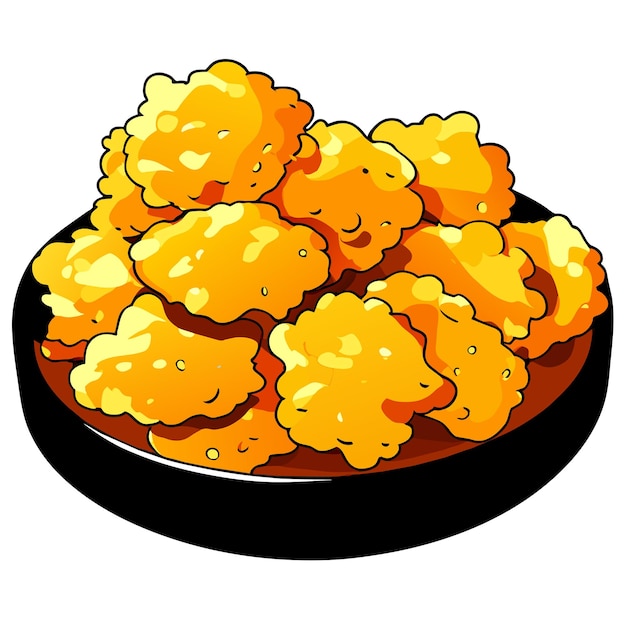 Vecteur nuggets de poulet frits sur une illustration vectorielle de plaque dans le style des dessins animés