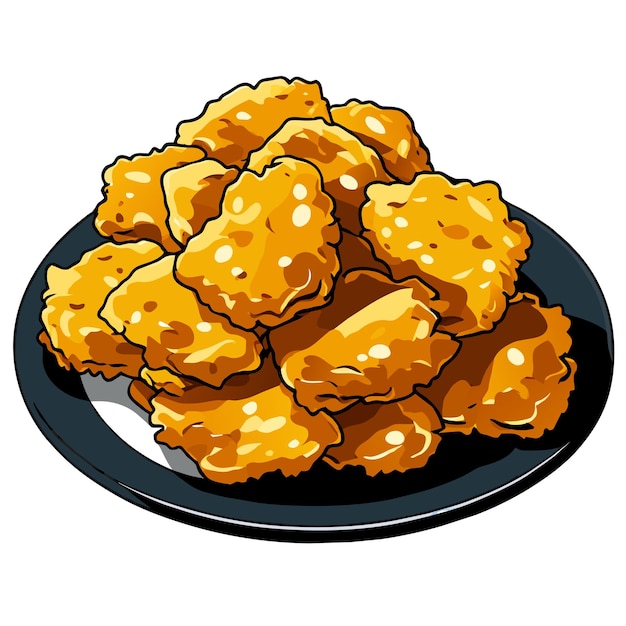 Vecteur nuggets de poulet frits sur une illustration vectorielle de plaque dans le style des dessins animés