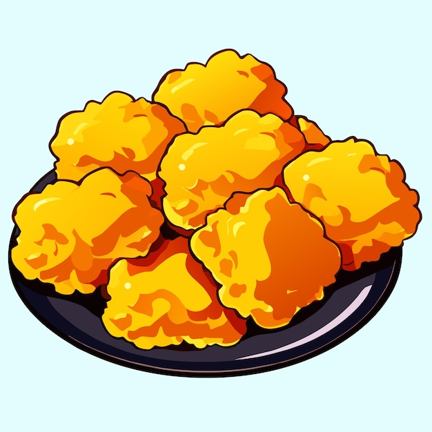 Vecteur nuggets de poulet frits sur une illustration vectorielle de plaque dans le style des dessins animés