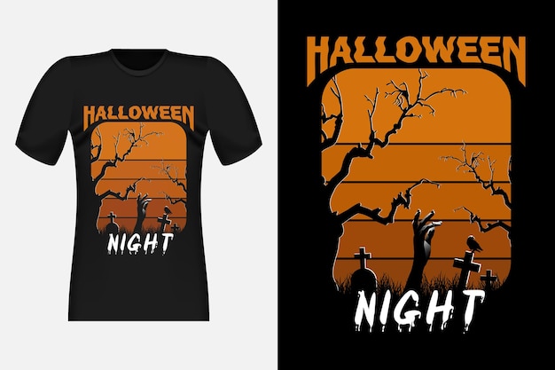 Nuit D'halloween Avec La Conception De T-shirt Rétro Vintage De Corbeau