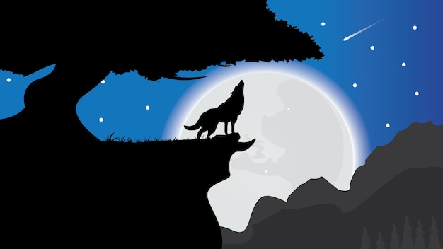 Vecteur nuit loup lune fond d'écran illustration fond