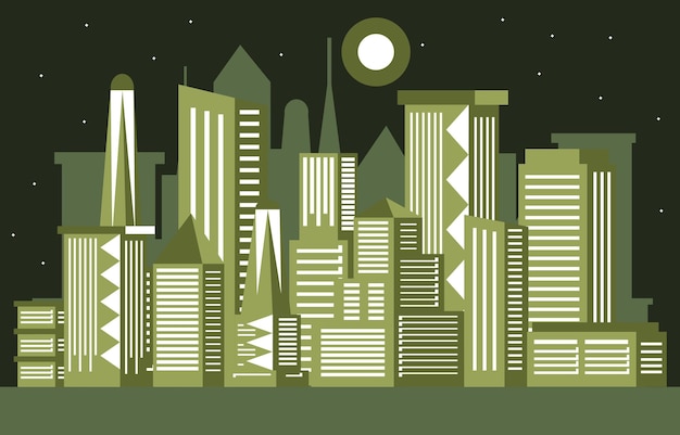 Vecteur nuit lune gratte-ciel ville moderne bâtiment paysage urbain illustration