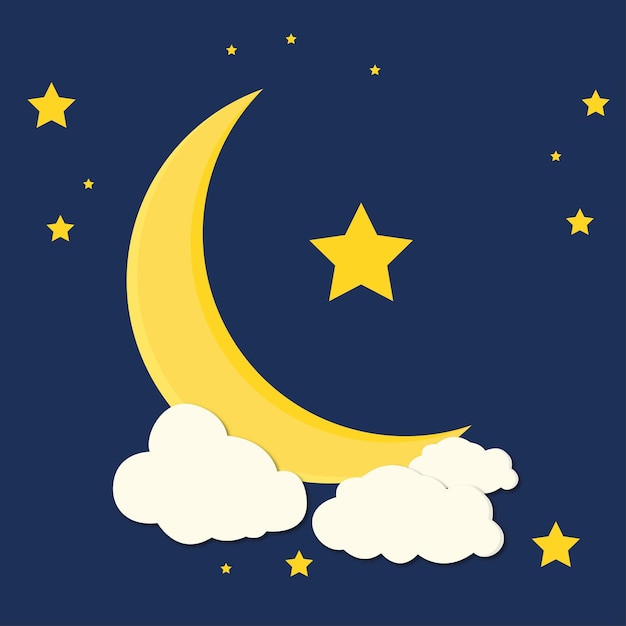 Nuit de lune avec style plat vecteur étoile