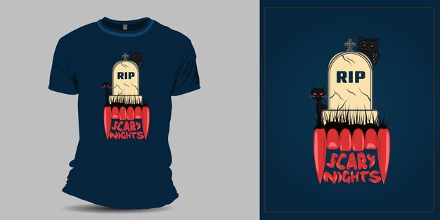 Nuits effrayantes avec un design de t-shirt chat noir et hibou