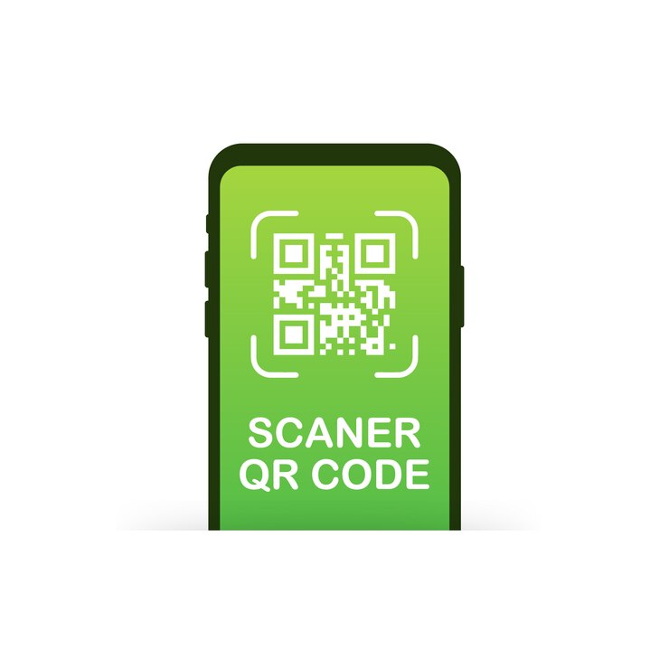 Vecteur numérisation de code qr comme un téléphone noir linéaire. de pixel art square, produit, étiquette de promotion, téléphone, écran, appareil. illustration.