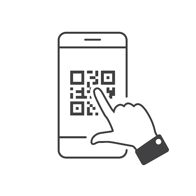 Numérisation de code QR par smartphone Numériser pour payer Icône noire Illustration de contour vectoriel