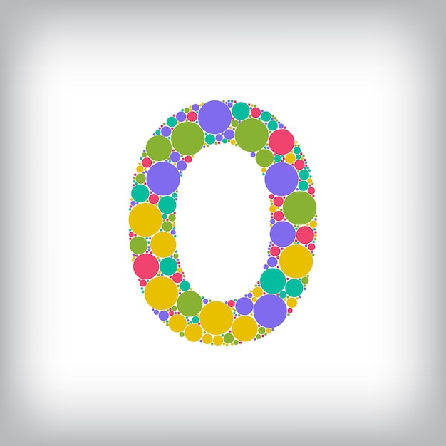 Numéro 0 composé de points de couleur créatifs ou rempli de cercles Polices créatives avec un numéro unique