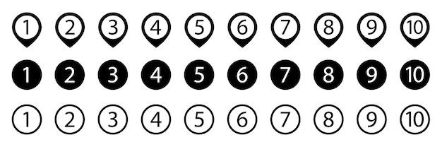Numéro 1 à 10 icône Points de balle liste des numéros marqueurs de 1 à 10 Éléments de conception vectorielle définis pour l'infographie moderne Illustration vectorielle