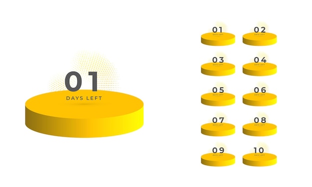 Vecteur numéro 1 2 3 4 5 6 7 8 9 10 compte à rebours des jours restants badges de collection vecteur premium