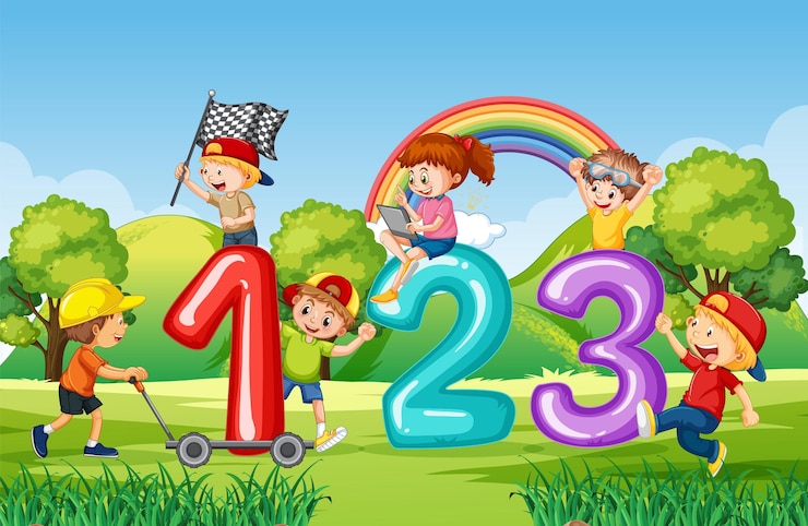 Vecteur numéro 1 2 3 avec personnage de dessin animé pour enfants