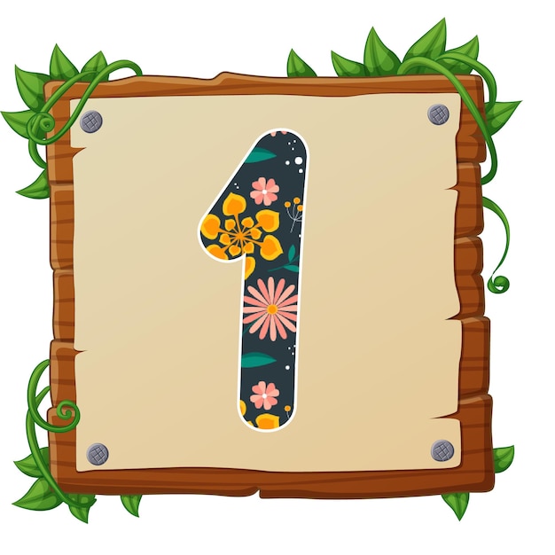 Numéro 1 avec des éléments de fleurs fleur faite de fleurs vue de lettre 3d