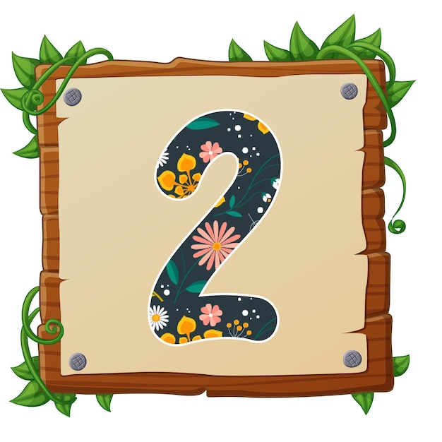 Numéro 2 avec des éléments de fleurs fleur faite de fleurs vue de lettre 3d