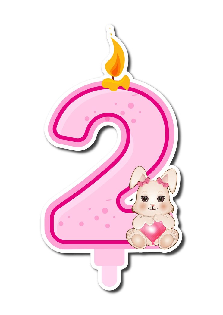 Vecteur numéro 2 avec un mignon lapin et une bougie sur fond blanc illustration vectorielle