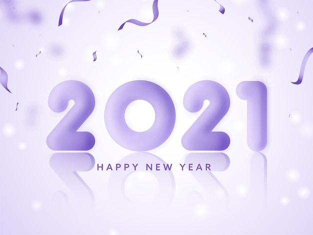 Numéro 2021 Brillant De Rendu 3d Avec Des Rubans De Confettis Sur Fond Violet Clair Brillant Pour Une Bonne Année