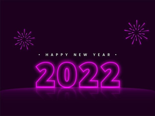 Numéro 2022 Néon Magenta Et Feux D'artifice Sur Fond Violet Pour Le Concept De Bonne Année.