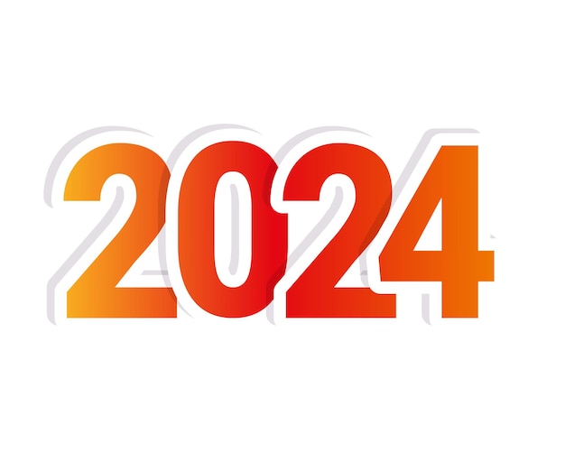 Numéro 2024 sur fond blanc, autocollant, dégradé rouge-orange.