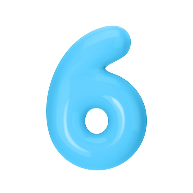 Numéro 6 Ballon en plastique bleu Numéro six isolé sur fond blanc Illustration vectorielle de style 3D