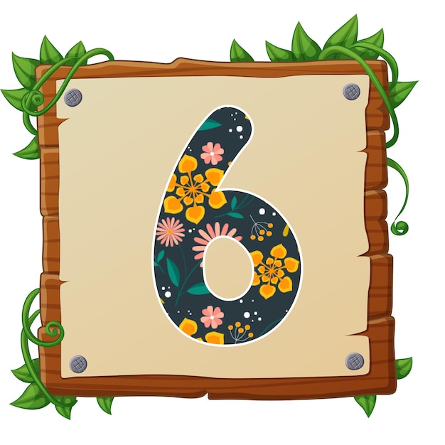 Numéro 6 avec des éléments de fleurs fleur faite de fleurs vue de lettre 3d