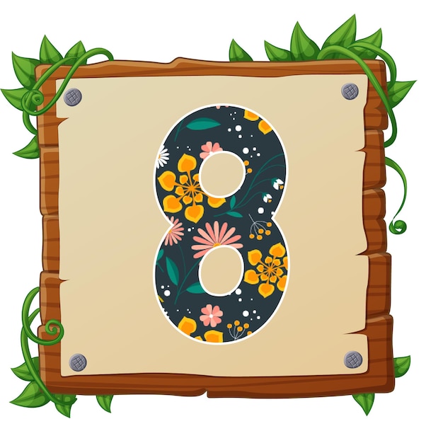 Numéro 8 avec des éléments de fleurs fleur faite de fleurs vue de lettre 3d