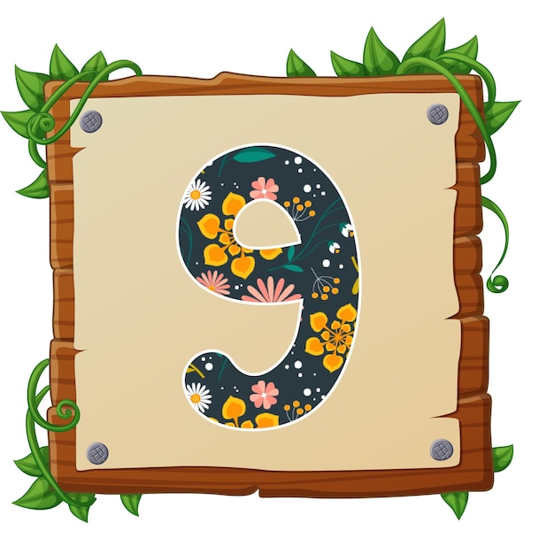 Numéro 9 avec des éléments de fleurs fleur faite de fleurs vue de lettre 3d