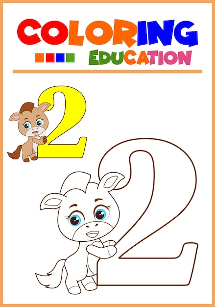 Numéro de coloriage pour le cheval d'apprentissage pour enfants