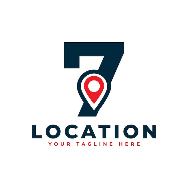 Numéro élégant 7 Geotag ou symbole de localisation Logo Icône de localisation de point de forme rouge pour les entreprises